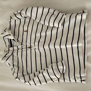 Ralph Lauren Cotton Interlock Quarter-Zip Pullover In Cream And Navy Stripe